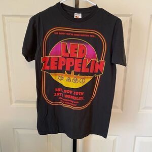 Bay Island Sportswear Men 2012 Led Zeppelin Band Short Sleeve Shirt Black Small